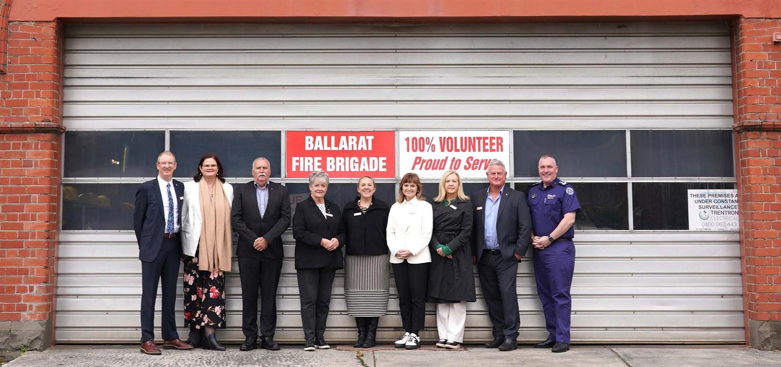 CEO Greg Leach AFSM and Chief Officer Jason Heffernan with Board Chair Jo Plummer and fellow Board members at Ballarat station